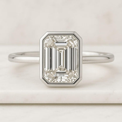 Emerald Cut Simulated Diamond Ring 14k Gold Plated Sterling Silver Bezel Setting