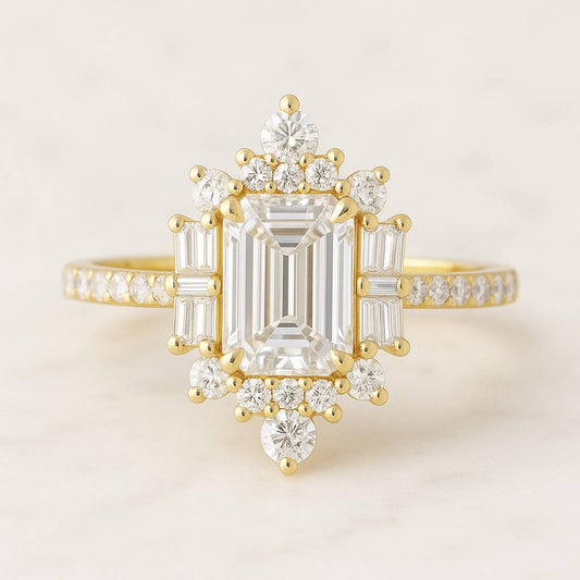 Emerald Cut Wedding Ring Real Lab Grown Diamond Band 7 Stone Diamond Ring Genuine Emerald Cut Diamond Anniversary Ring Prong Setting Ring