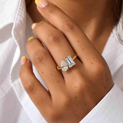 Emerald Cut and Pear Engagement Ring, Promise Ring, IGI Certified