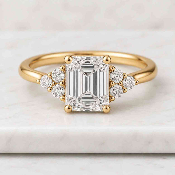 Emerald Cut lab grown Cluster Ring, IGI Certified E Color VVS2 Clarity Emerald Cut Lab Grown Diamond Engagement Ring, Perfect Gift
