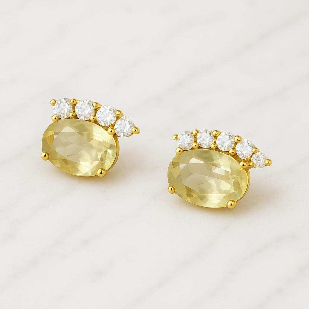 Emerald Diamond Halo Stud Earrings 14K Yellow Gold Wedding Jewelry