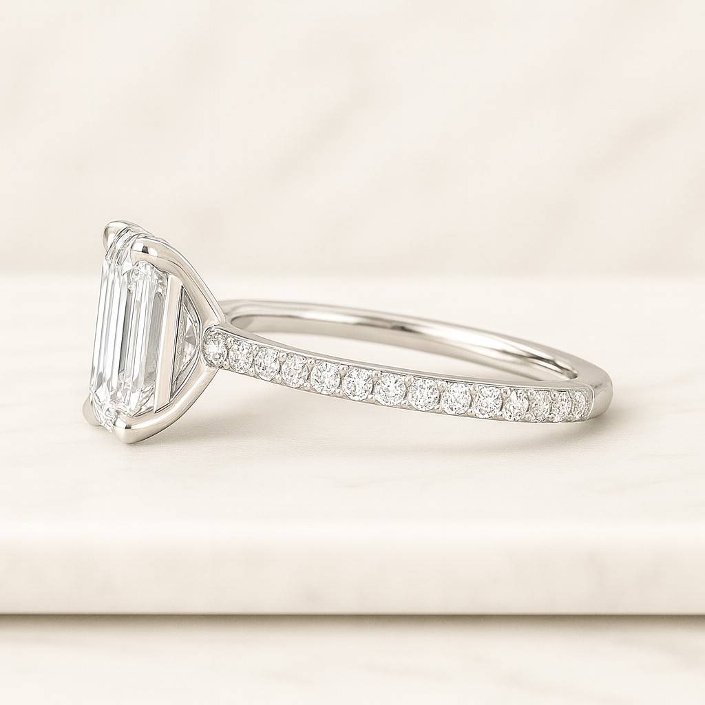 Emerald Diamond Ring Set Stacked Engagement Ring Set