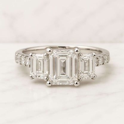 Emerald Diamond Ring Set Stacked Engagement Ring Set Solitaire Engagement Ring