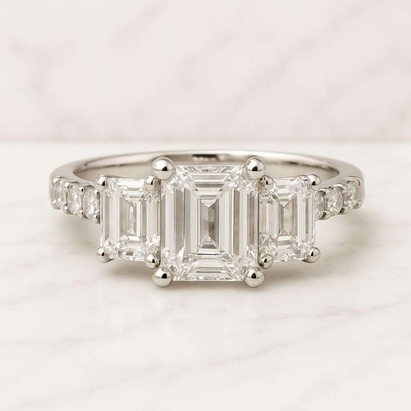 Emerald Diamond Ring Set Stacked Engagement Ring Set Solitaire Engagement Ring