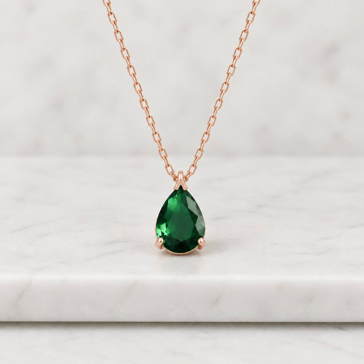 Emerald Diamond Teardrop Pendant, Genuine Pear Cut, 14k Solid Gold , May Birthstone, Gift for Her
