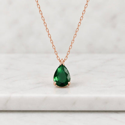 Emerald Diamond Teardrop Pendant, Genuine Pear Cut, 14k Solid Gold , May Birthstone, Gift for Her
