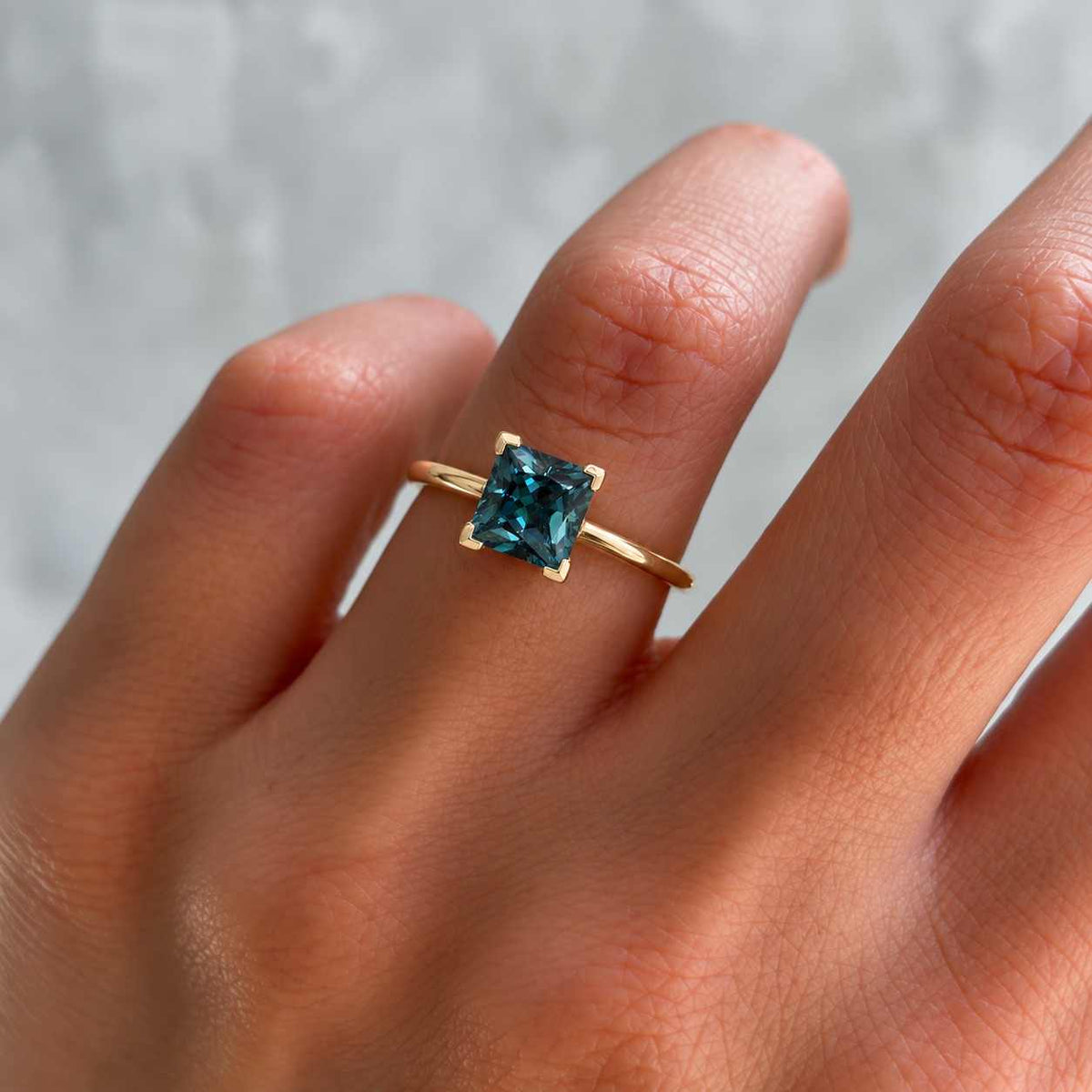 Emerald Engagement Ring, 14k Yellow Gold, Three Stone Anniversary Ring
