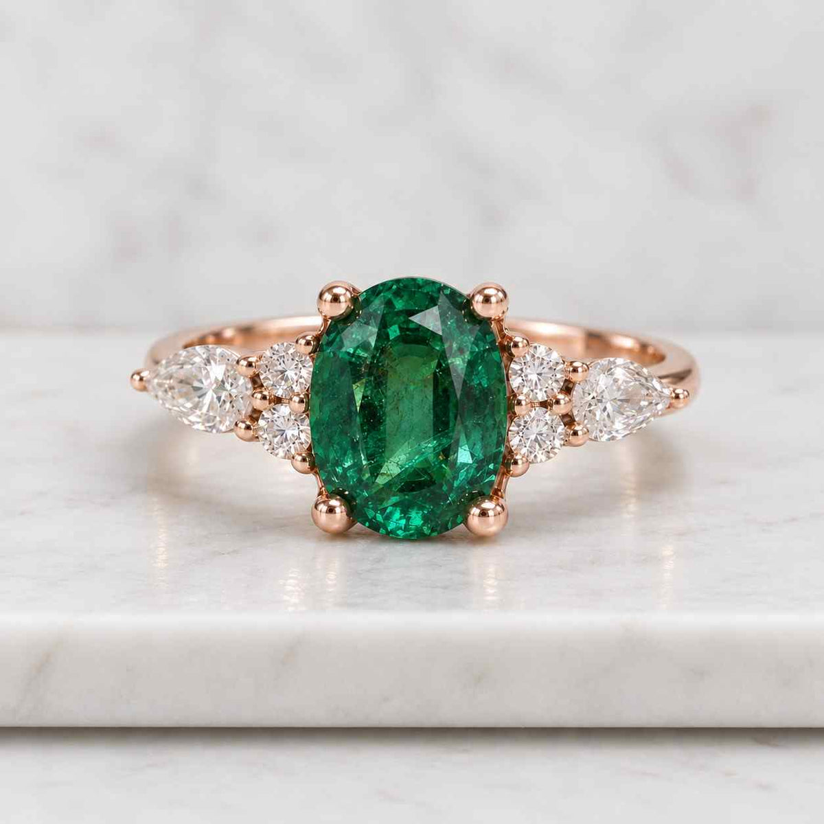 emerald eternity band 14k gold, three row pave diamond wedding ring, round cut emerald stackable band, elegant anniversary ring for her
