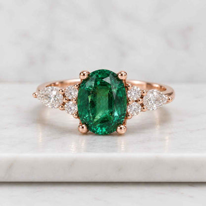 Emerald Eternity Band 14K Gold, Three Row Pave Diamond Wedding Ring, Round Cut Emerald Stackable Band, Elegant Anniversary Ring for Her
