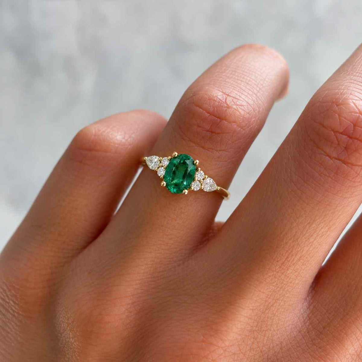 emerald eternity band 14k gold, three row pave diamond wedding ring, round cut emerald stackable band, elegant anniversary ring for her
