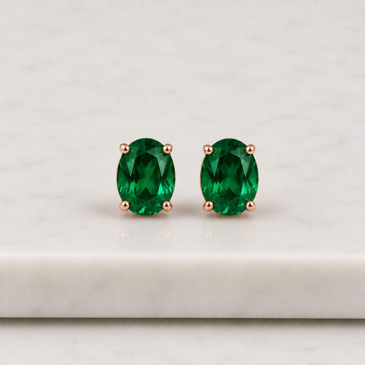 Emerald Green CZ Stud Earrings in Sterling Silver, Green Oval Crystal Stud Earrings, May Birthstone
