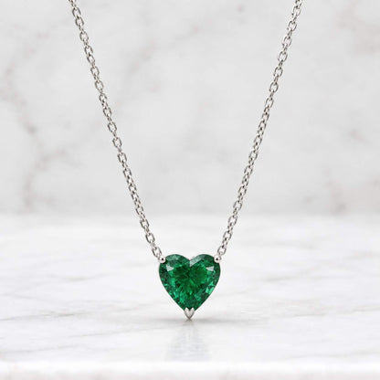 Emerald Heart Necklace | 14K Gold Emerald Heart Pendant on Adjustable Chain | May Birthstone
