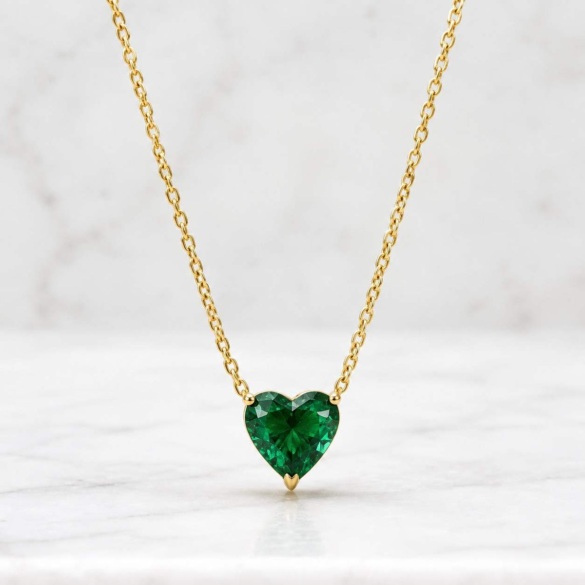 Emerald Heart Necklace: 14K Solid Gold, Real Diamond Accent, May Birthstone Pendant
