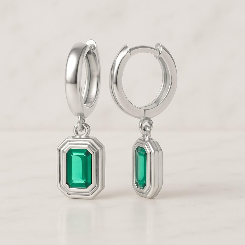 Emerald Huggies Gift for Her Emerald Jewelry May Birthstone Emerald Hoops Small Emerald Hoops