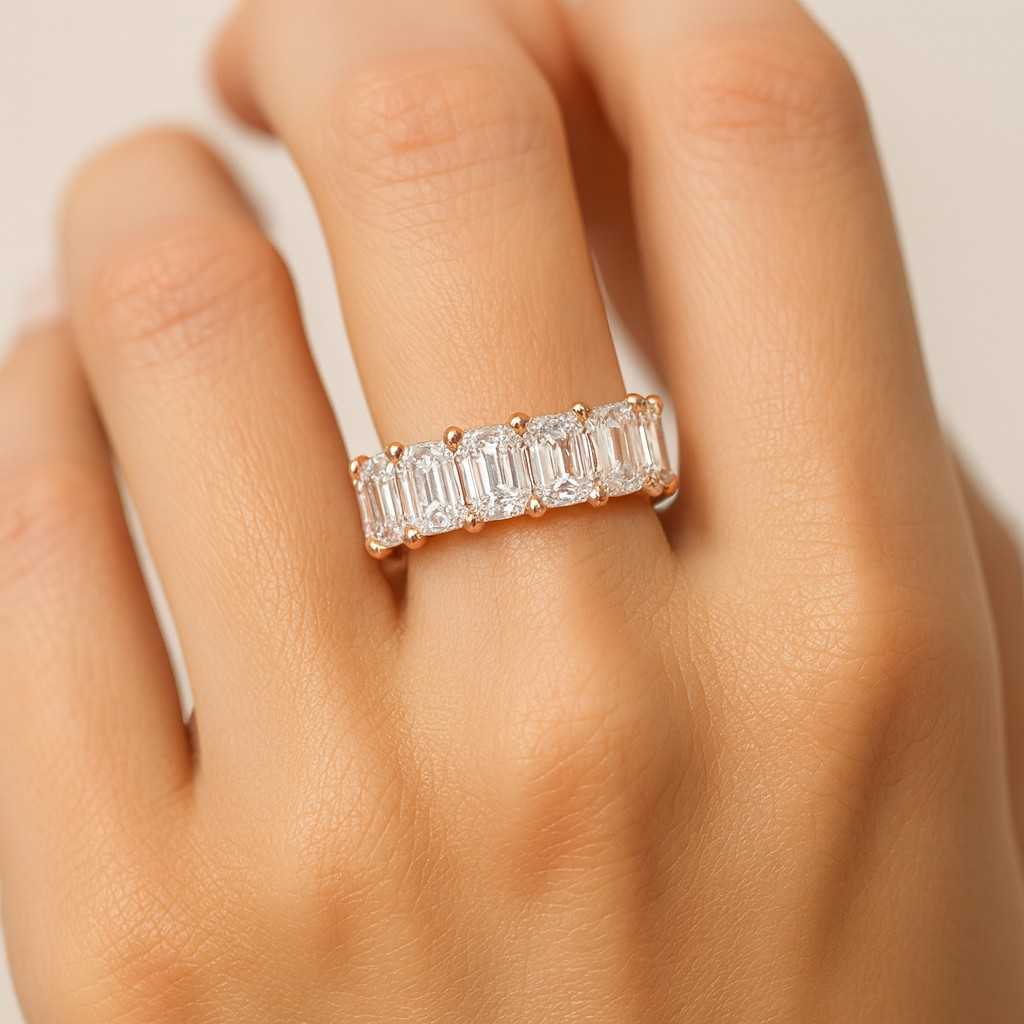 Emerald Lab Diamond Bridal Band Diamond Wedding Band Seven Stone Lab Grown Diamond Band Prong Set CVD Diamond Band For Her