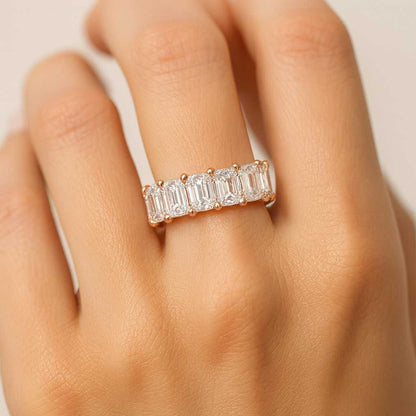 Emerald Lab Diamond Bridal Band Diamond Wedding Band Seven Stone Lab Grown Diamond Band Prong Set CVD Diamond Band For Her