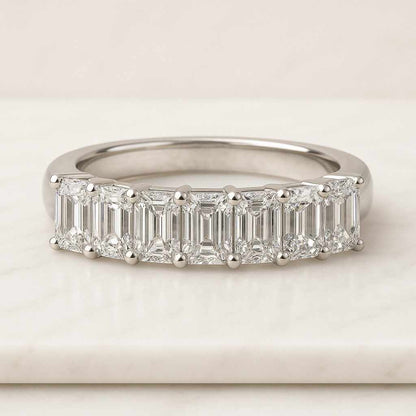 Emerald Lab Diamond Ring, Half Eternity Emerald Diamond Wedding Band, 14K Solid Gold Wedding Band, Stacking Ring, Anniversary Gift For Her