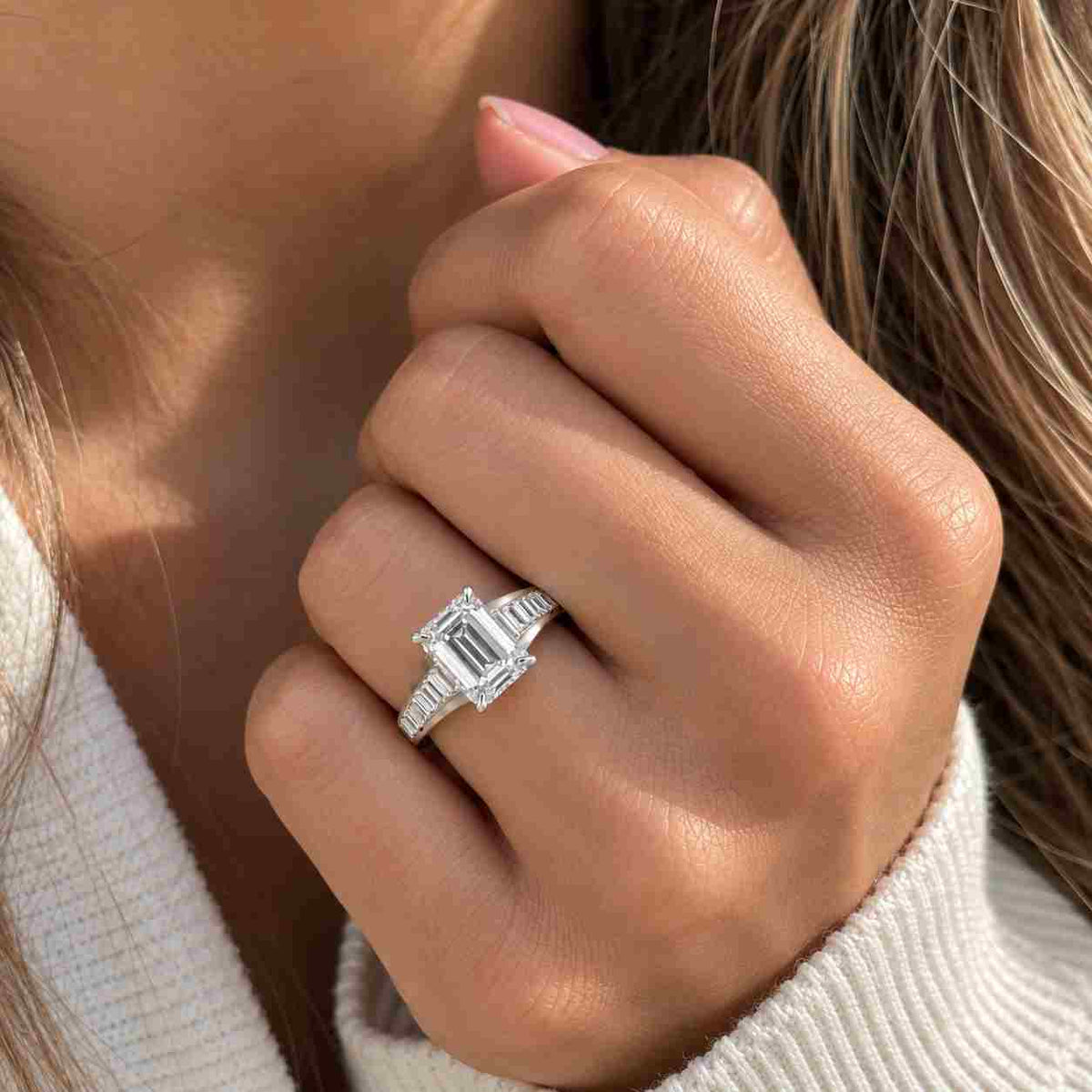 Emerald Cut Lab Grown Diamond Engagement Ring 