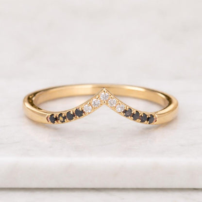 Rose Gold Black Spinel & Moissanite V Wedding Band
