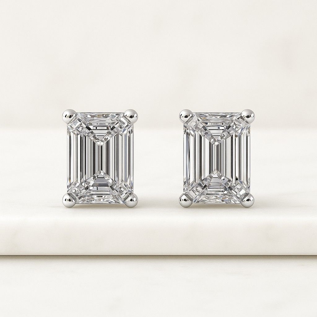 Emerald Lab Grown Diamond Stud Earrings 18k Gold Bezel Setting Christmas