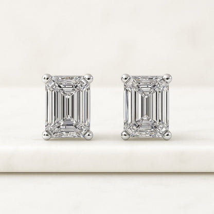 Emerald Lab Grown Diamond Stud Earrings 18k Gold Bezel Setting Christmas