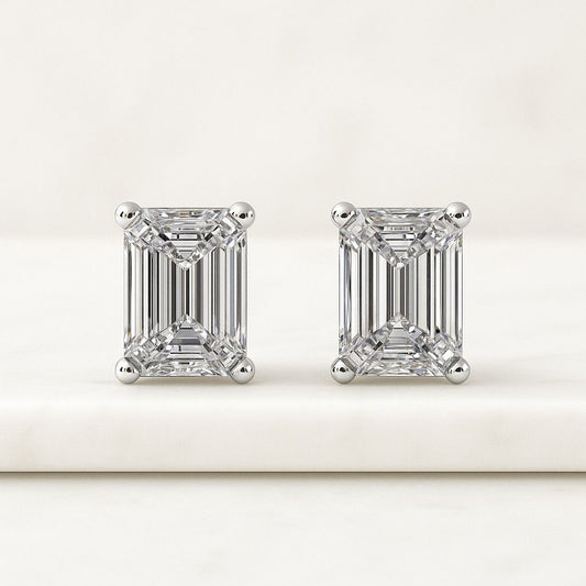 Emerald Lab Grown Diamond Stud Earrings 18k Gold Bezel Setting Christmas