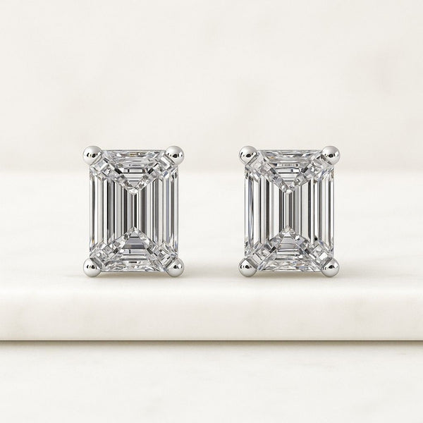 Emerald Lab Grown Diamond Stud Earrings 18k Gold Bezel Setting Christmas