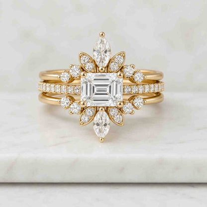 Emerald Moissanite Engagement Ring, GRA Certified Solitaire Ring with Lab Diamond Option, Anniversary Gift
