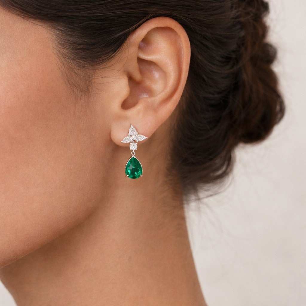 Emerald & Pear Cut 14K Yellow Gold Drop Earrings
