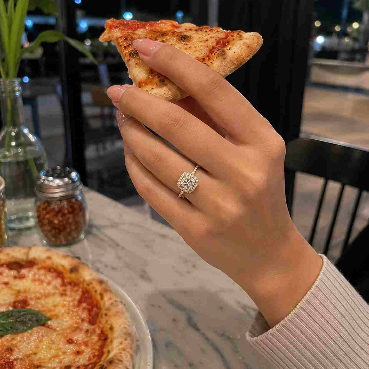 emerald & pear cut lab grown diamond engagement ring: 14k gold toi et moi ring
