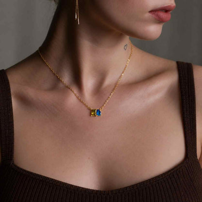 Emerald Pear Necklace, Sterling Silver Pear Dual Stone Pendant Gold Vermeil Personalized Gemstone Necklace For Women Birthstone Pendant Gift
