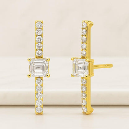 Emerald Round Cut Inside Out Diamond Hoop Earrings in Gold For Wedding Anniversary Gift