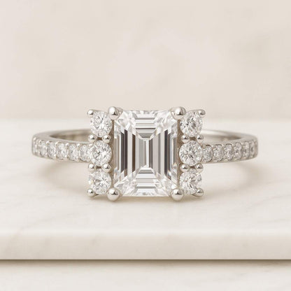 Emerald & Round Cut Lab Grown Diamond Engagement Ring Emerald and Round Cut Certified Diamonds