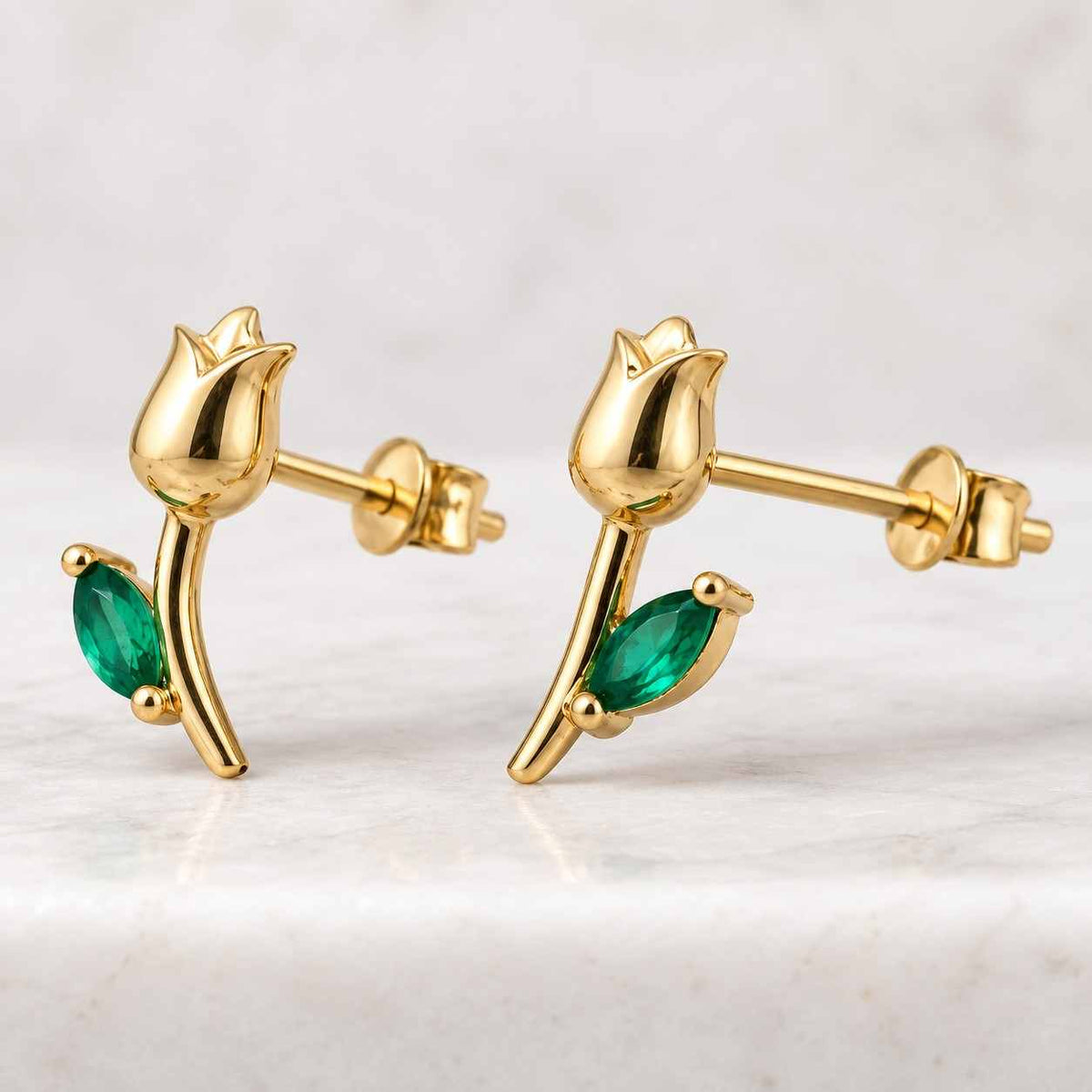 Emerald Stud Earrings Gold Floral Statement Earrings Sterling Silver Gift for Her
