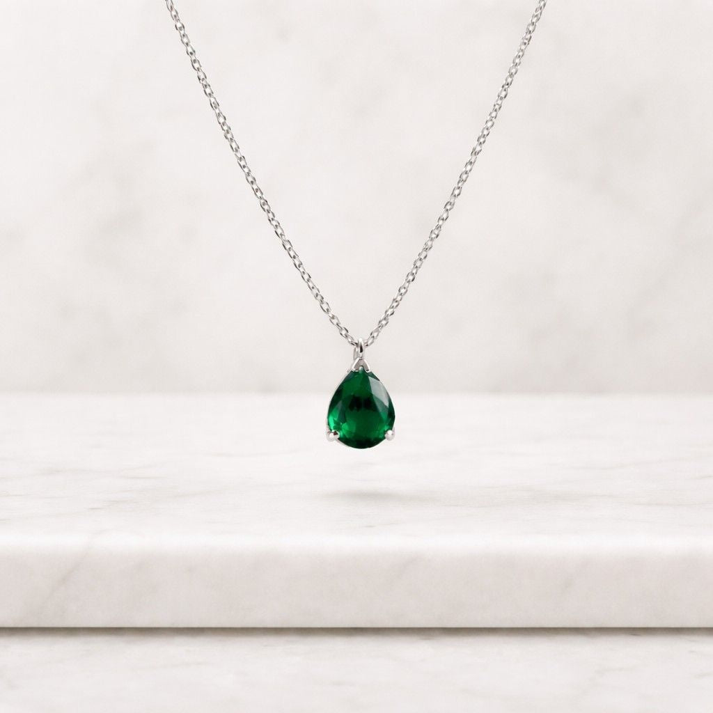 Emerald Teardrop Necklace-Pear Cut Emerald Pendant-14K Gold Emerald Necklace-Green Gemstone Necklace-Dainty Emerald Jewelry-May Birthstone
