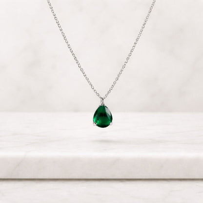 Emerald Teardrop Necklace-Pear Cut Emerald Pendant-14K Gold Emerald Necklace-Green Gemstone Necklace-Dainty Emerald Jewelry-May Birthstone
