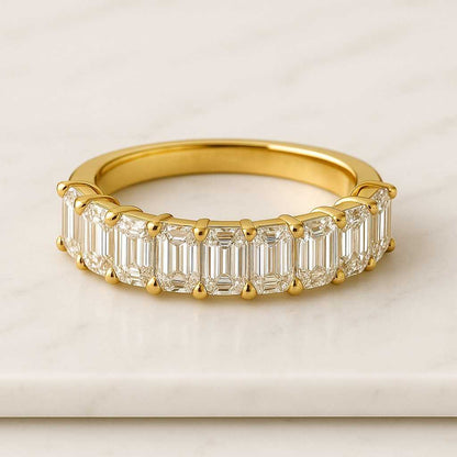 Emerald Wedding Band, Sterling Silver Baguette Cut Eternity Ring