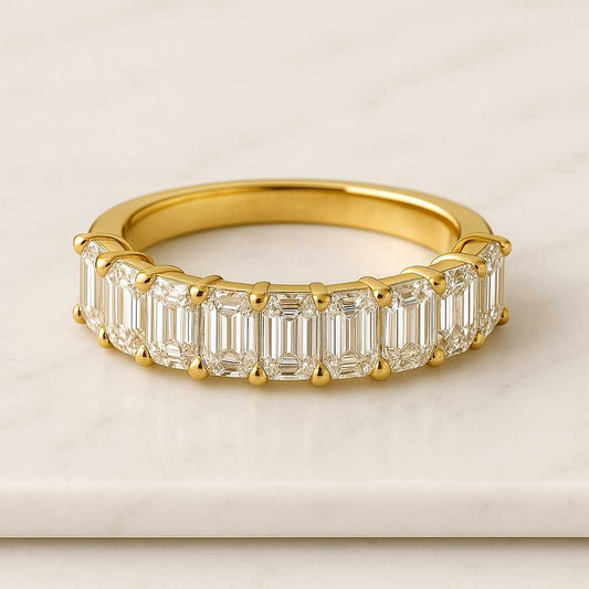 Emerald Wedding Band, Sterling Silver Baguette Cut Eternity Ring