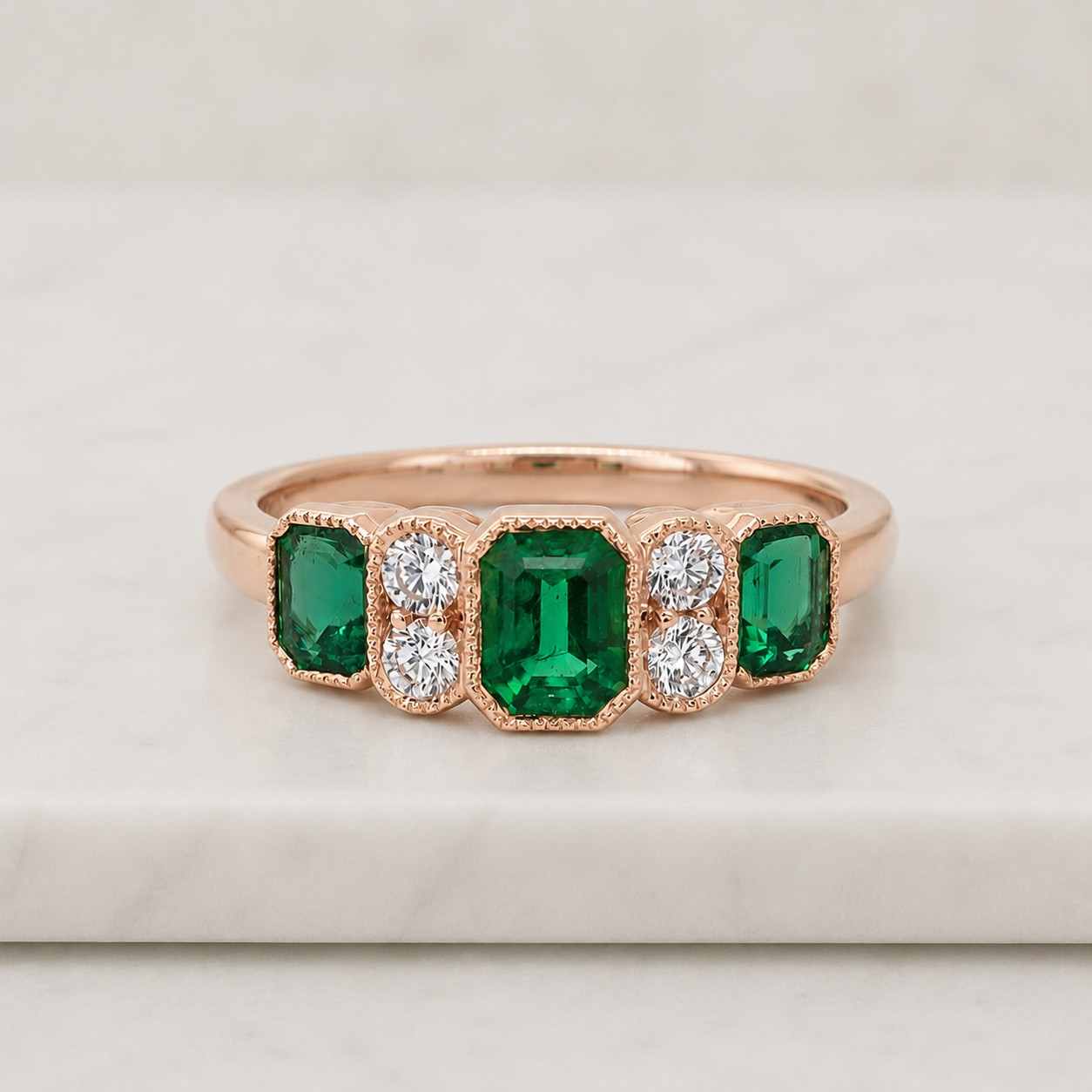 Emerald and Diamond Wedding Ring, Stacking Ring For Anniversary Giftings, Alternating Order, Ardena
