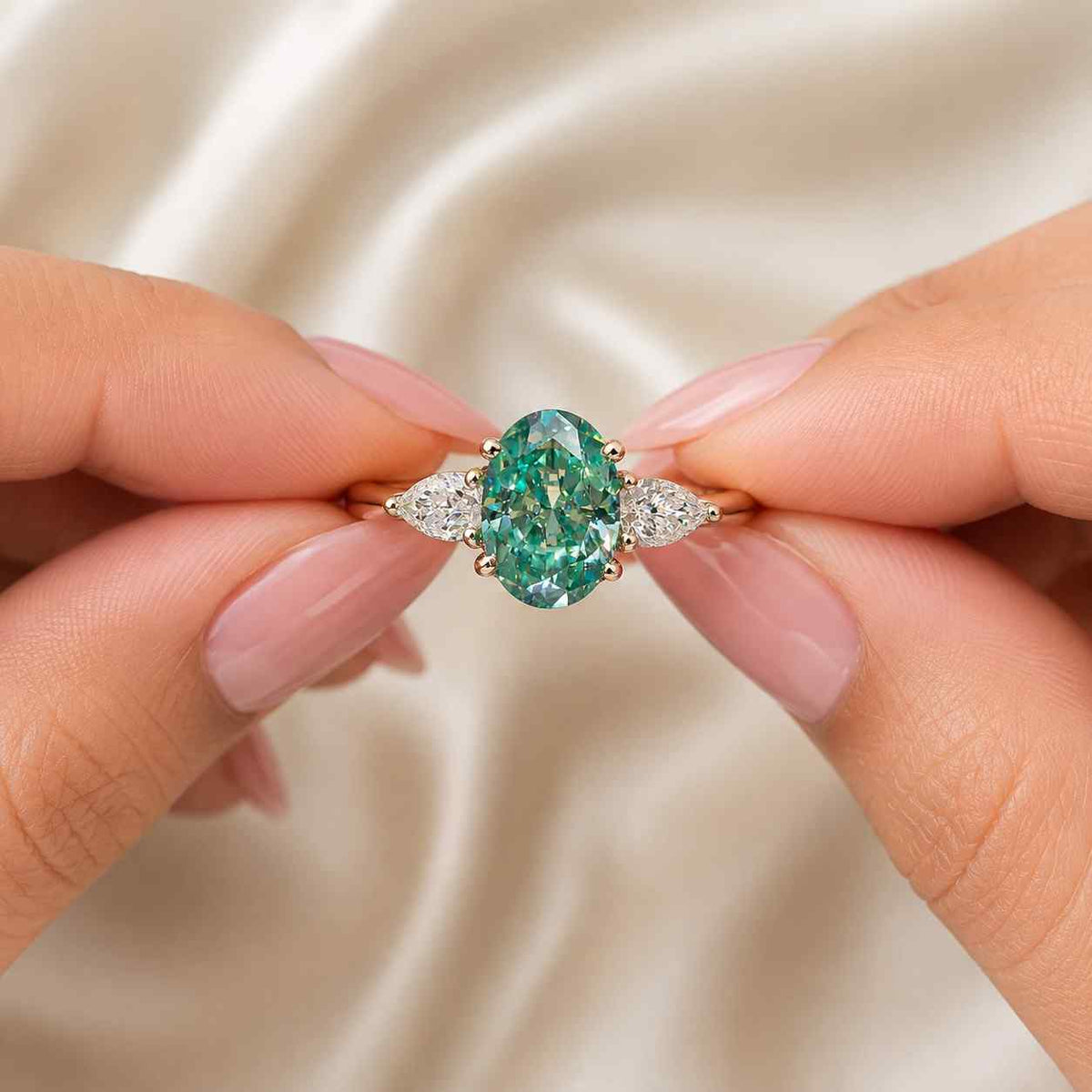  emerald and pear lab grown diamond ring, e-f vvs2 certified diamond ring, promise ring for her, proposal ring