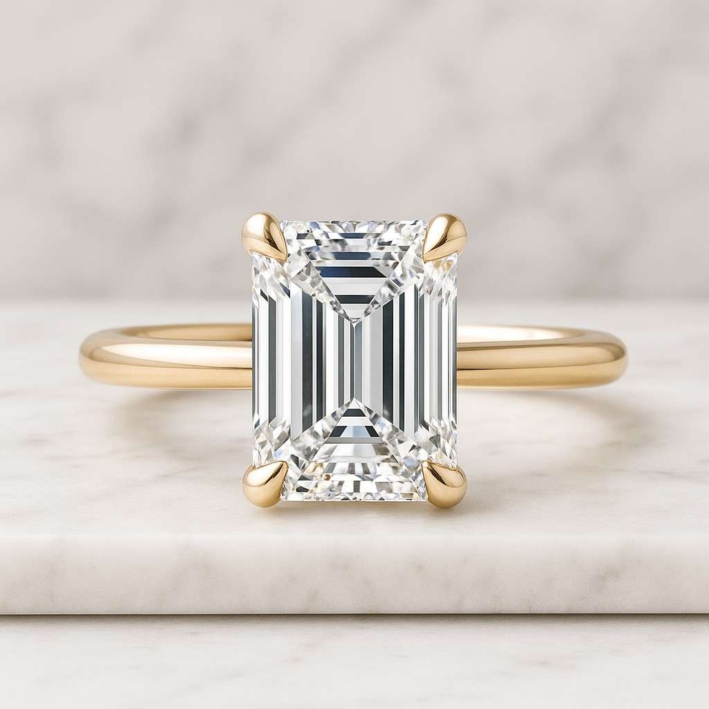 Emerald cut Lab Grown Diamond Ring Emerald cut Diamond Distance Pave Ring