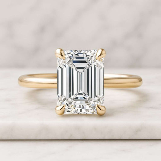 Emerald cut Lab Grown Diamond Ring Emerald cut Diamond Distance Pave Ring