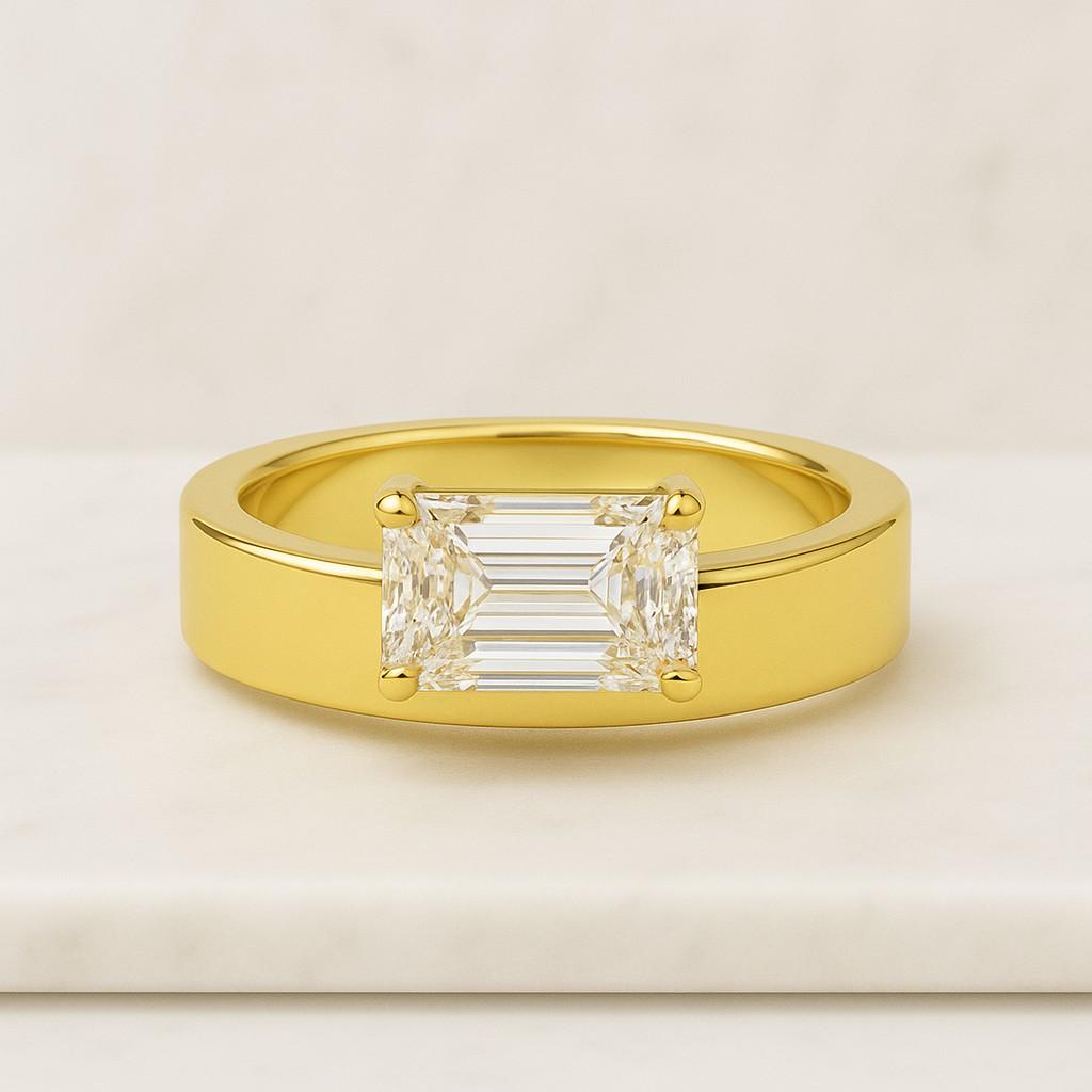 Emerald cut Moissanite wedding band Solid yellow gold Mens ring Diamond Stacking Matching band