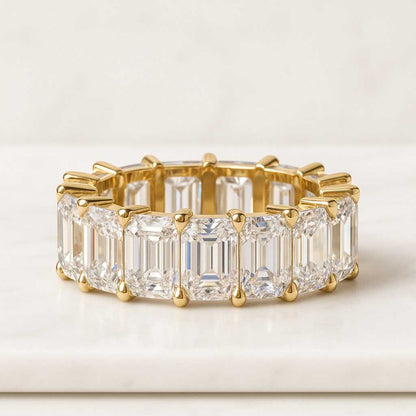 Emerald cut Moissanite wedding band Vintage lab grown diamond wedding band Yellow gold half eternity Stacking ring Matching Promise ring