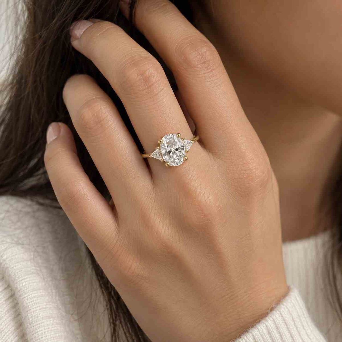  engagement ring, 14k solid gold ring, three stone ring, trilogy ring, proposal ring, anniversary gift