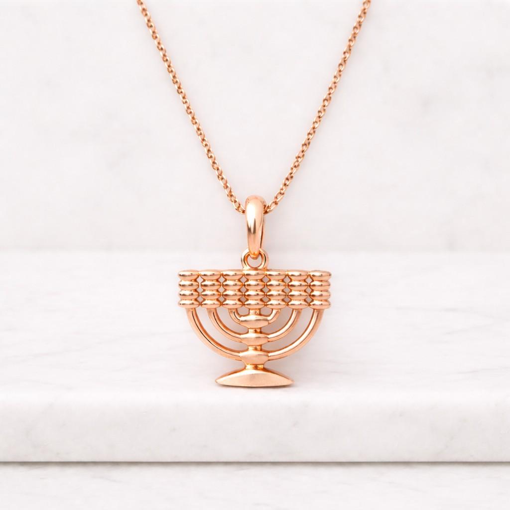 gold plated sterling silver menorah necklace, handmade jewish jewelry

