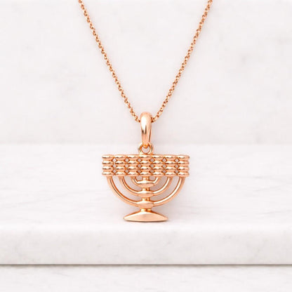 Gold Plated Sterling Silver Menorah Necklace, Handmade Jewish Jewelry
