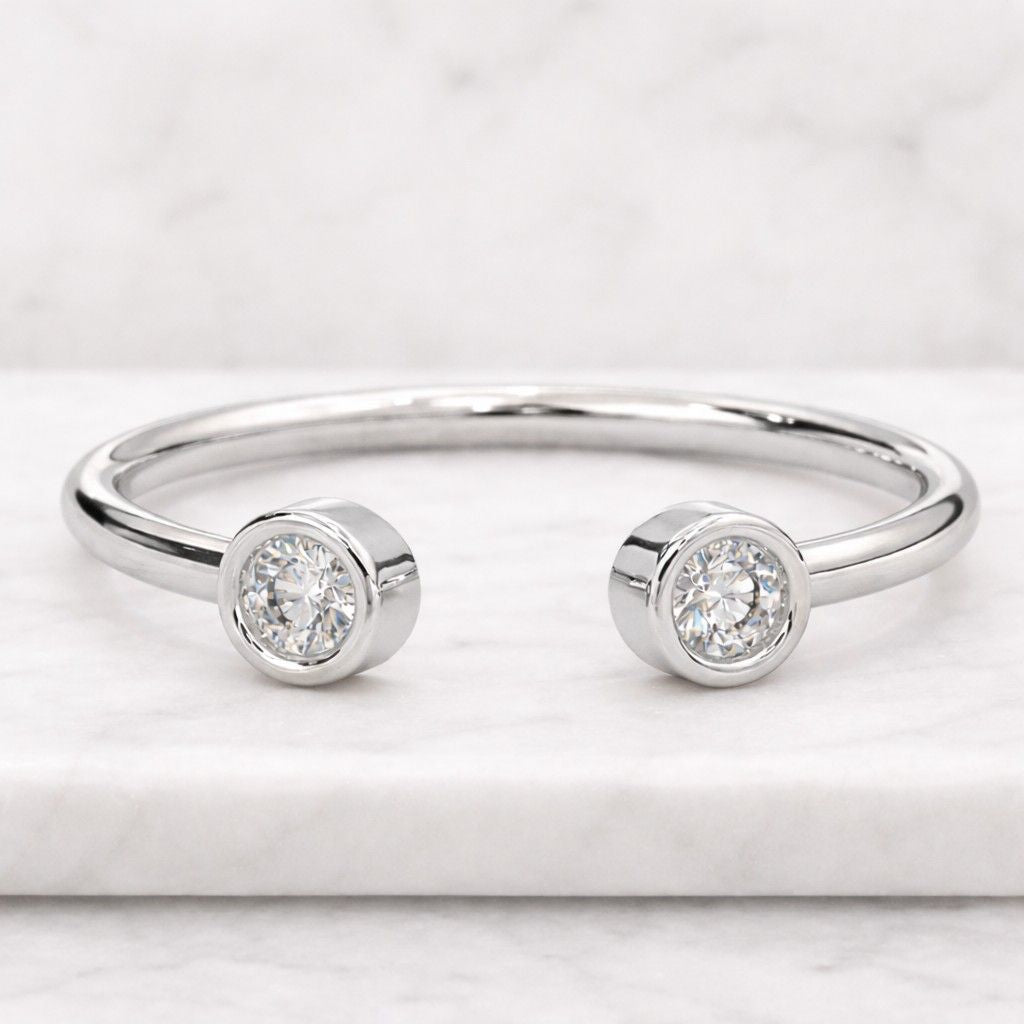 Open Diamond Ring, Round Lab Grown Diamond Open Wedding Band, 14K Gold Stackable Ring For Birthday Gift, Bezel Set Diamond Ring For Her
