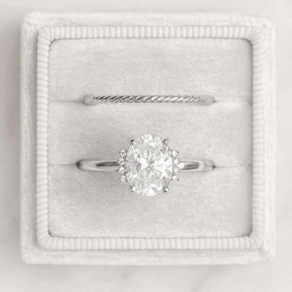 Oval Solitaire Diamond Engagement Ring with Pavé Band by Sami Jewels