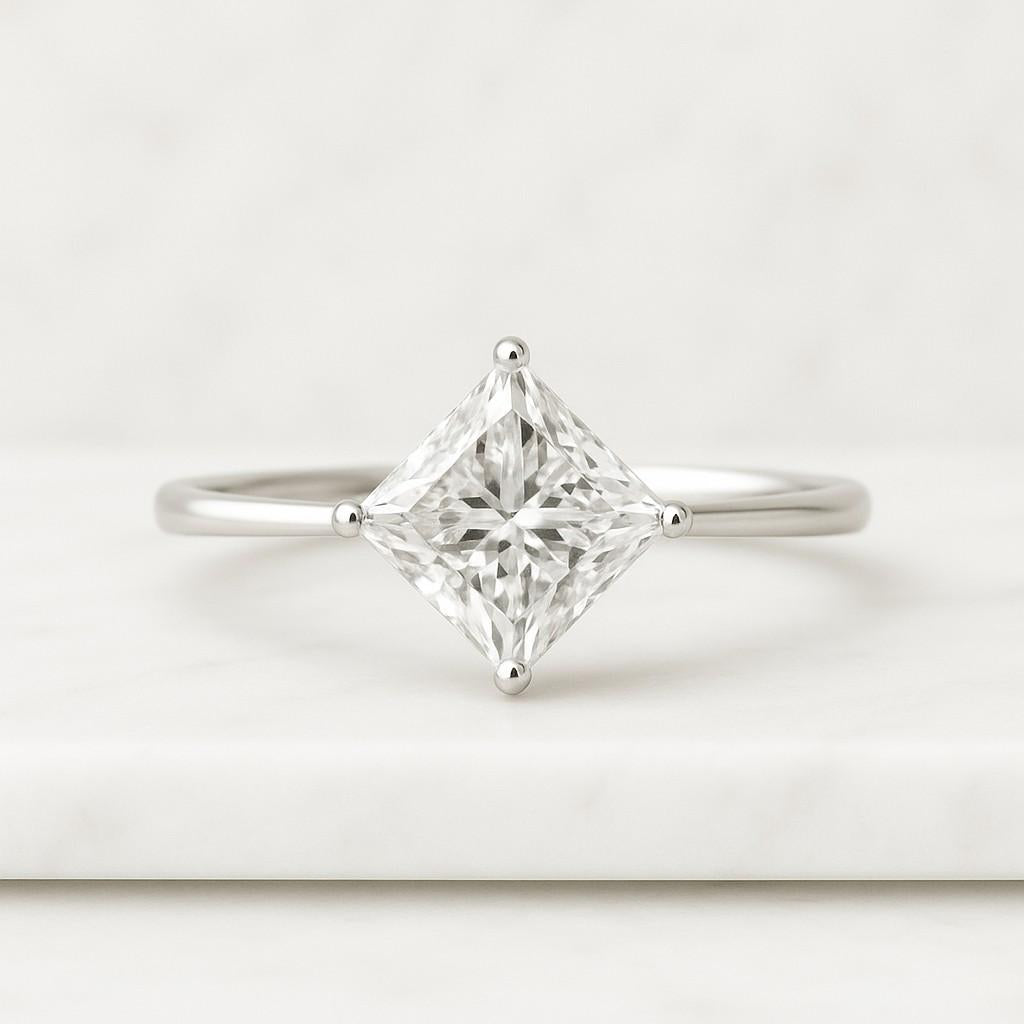 Engagement Ring Princess Solitaire Moissanite Ring Gold Promise Ring